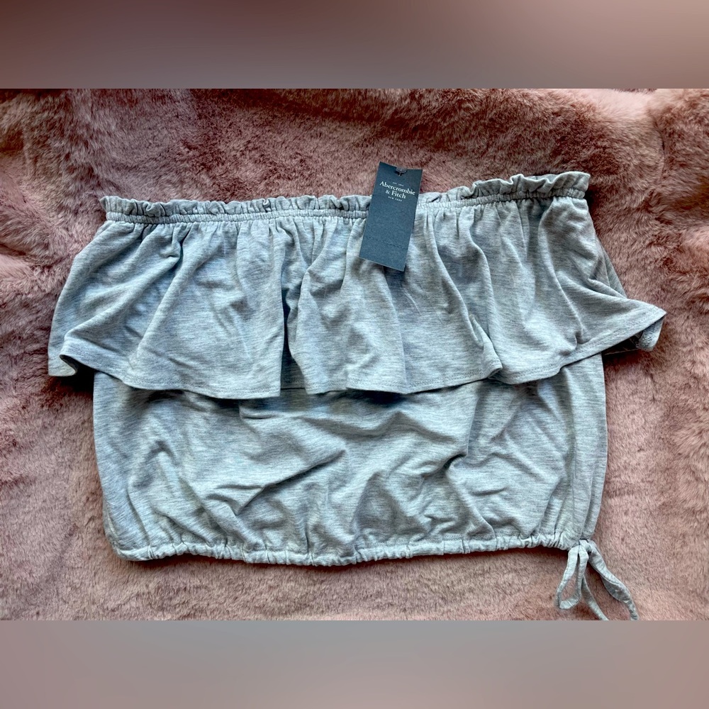 NWT Abercrombie Gray Tube Top, Adjustable Tie at Hem, L